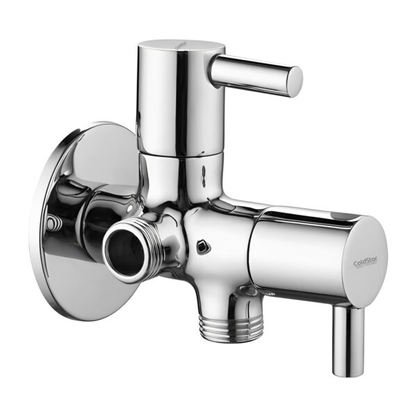 Cold Star® Flora 2 In 1 Two Way Angle Valve (Double Handle) – Dual Outlet Brass Faucet, Chrome Finish, Leak-Proof Ceramic Disc Valves, Wall-Mounted Tap